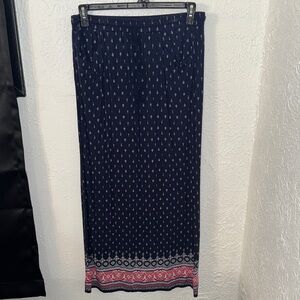 Max Studio Dark Blue and Red Patterned Maxi Skirt